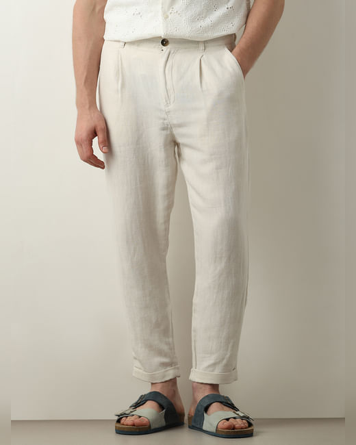 Off-White Mid Rise Cropped Linen Pants