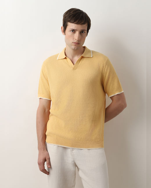 Sand Yellow Knitted Polo T-shirt