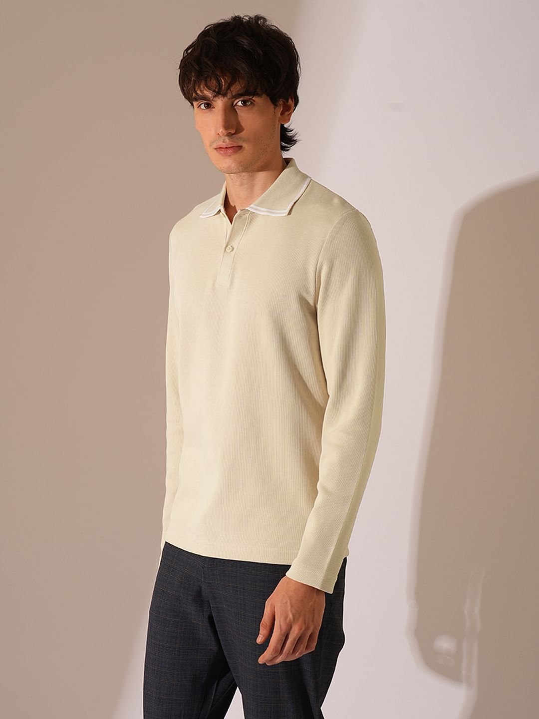 Buy Beige Knitted Full Sleeves Polo Online at SELECTED Homme. 284896101