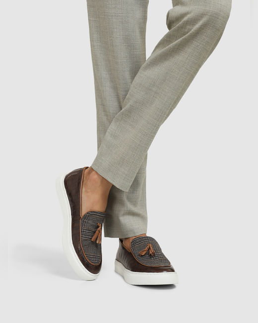 Brown Tweed Detail Leather Loafers