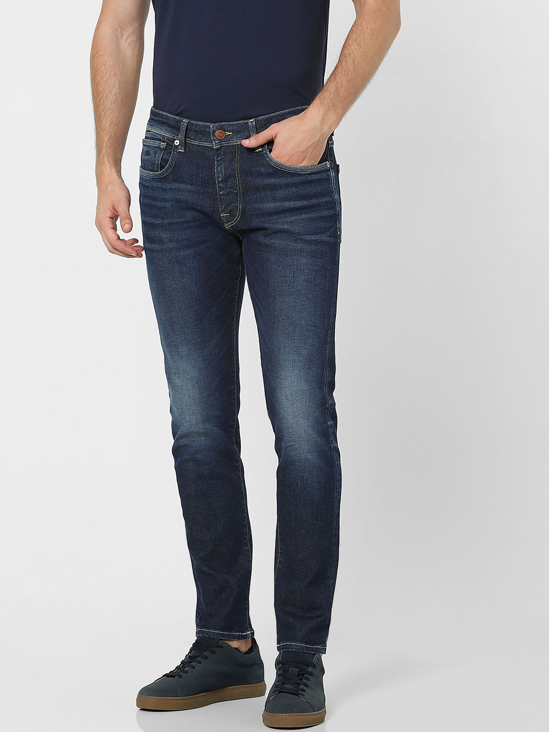 Buy Blue Mid Rise Organic Cotton Slim Jeans for Men at SELECTED