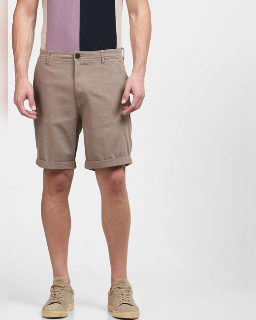 Beige Solid Chino Shorts 