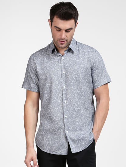 Grey Paisley Print Half Sleeves Shirt