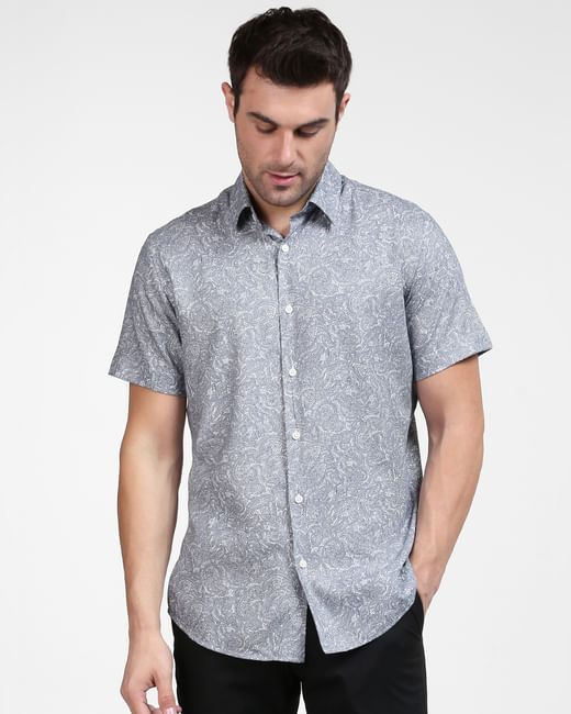 Grey Paisley Print Half Sleeves Shirt