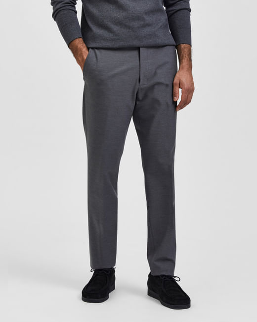 Grey Mid Rise Tailored Trousers