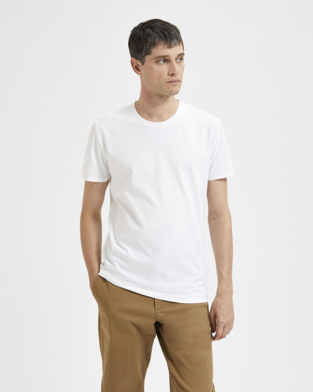 Buy White Organic Cotton Crew Neck T-shirt for Men Online at SELECTED HOMME