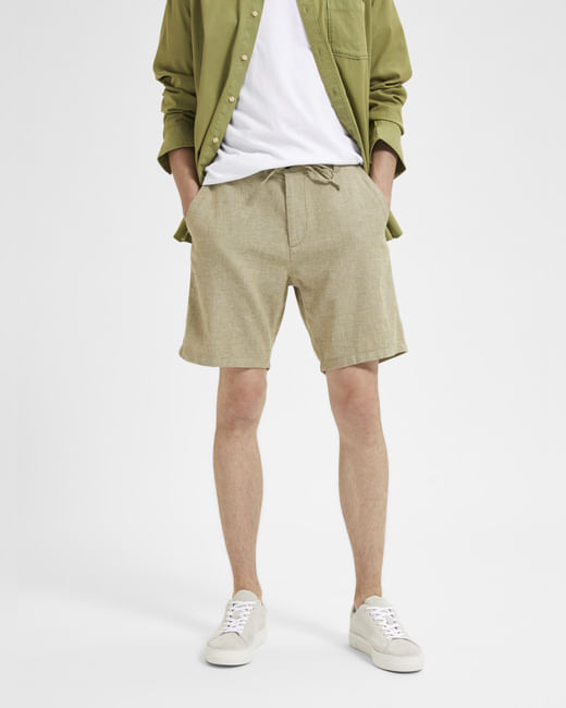 Buy Green Mid Rise Linen Shorts for Men Online at Selected Homme ...