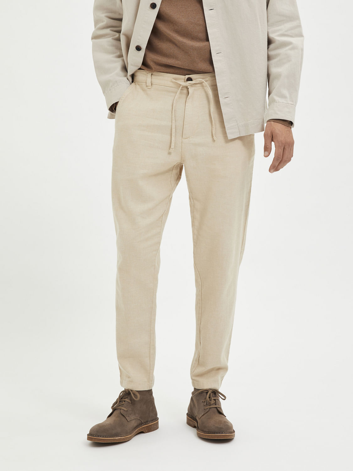 Buy HANGUP Green Solid Linen Cotton Blend Regular Fit Men's Casual Trousers  | Shoppers Stop