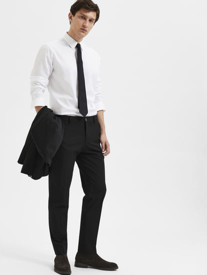 Black Mid Rise Suit-Set Trousers