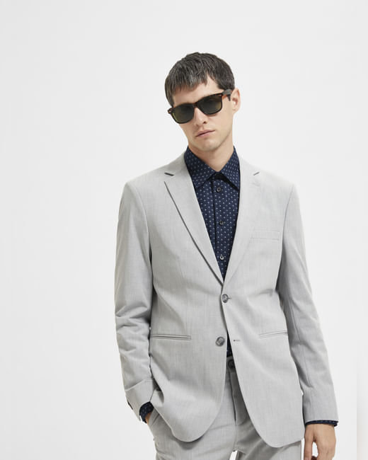 Grey Double Button Suit-Set Blazer