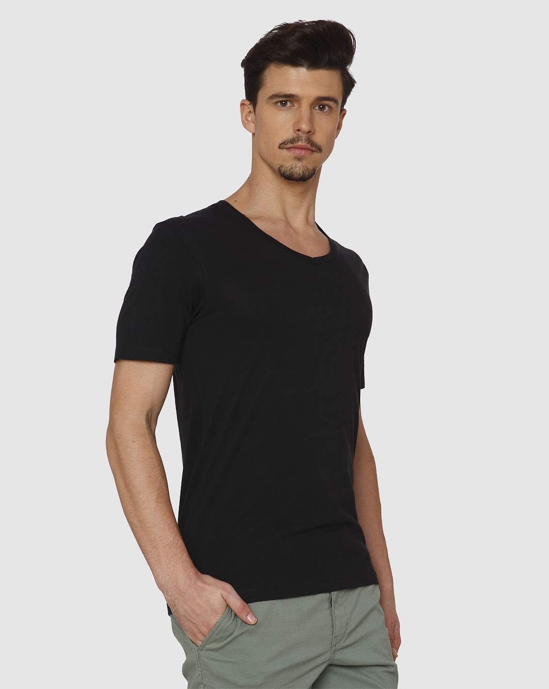 v neck black shirts