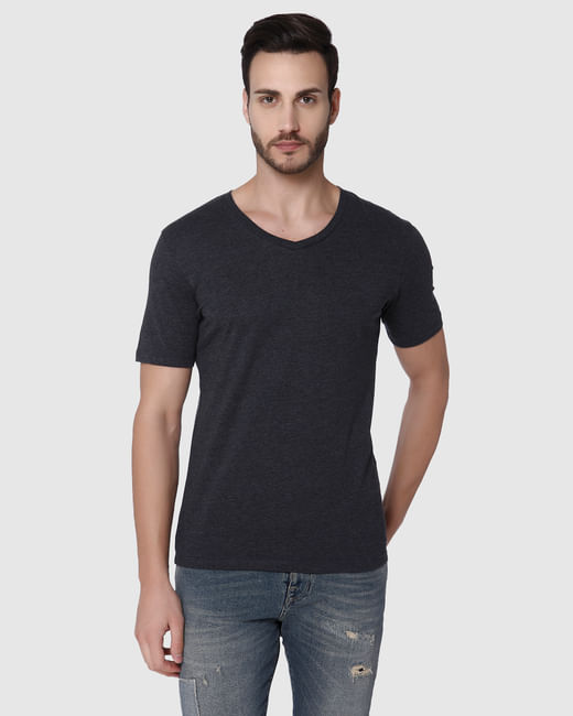 Dark Grey Slim Fit V Neck T-Shirt