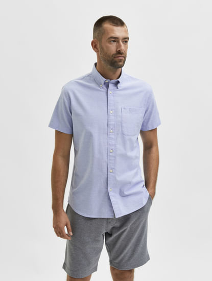 Blue Organic Cotton Half Sleeves Shirt