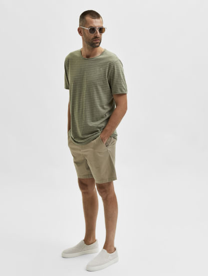 Beige Comfort Fit Chino Shorts