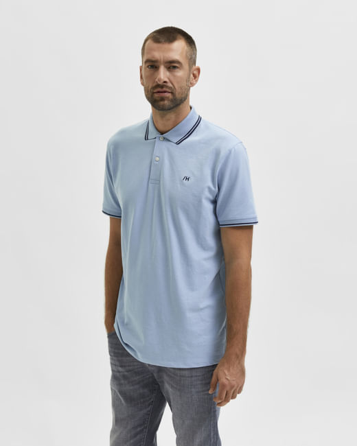 Light Blue Organic Cotton Polo Neck T-shirt