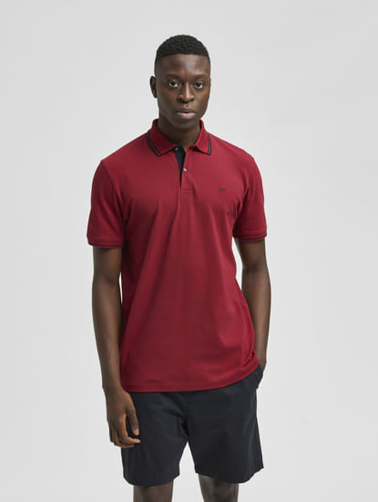 Red Organic Cotton Polo Neck T-shirt