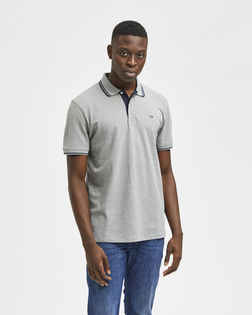 Grey Organic Cotton Polo Neck T-shirt