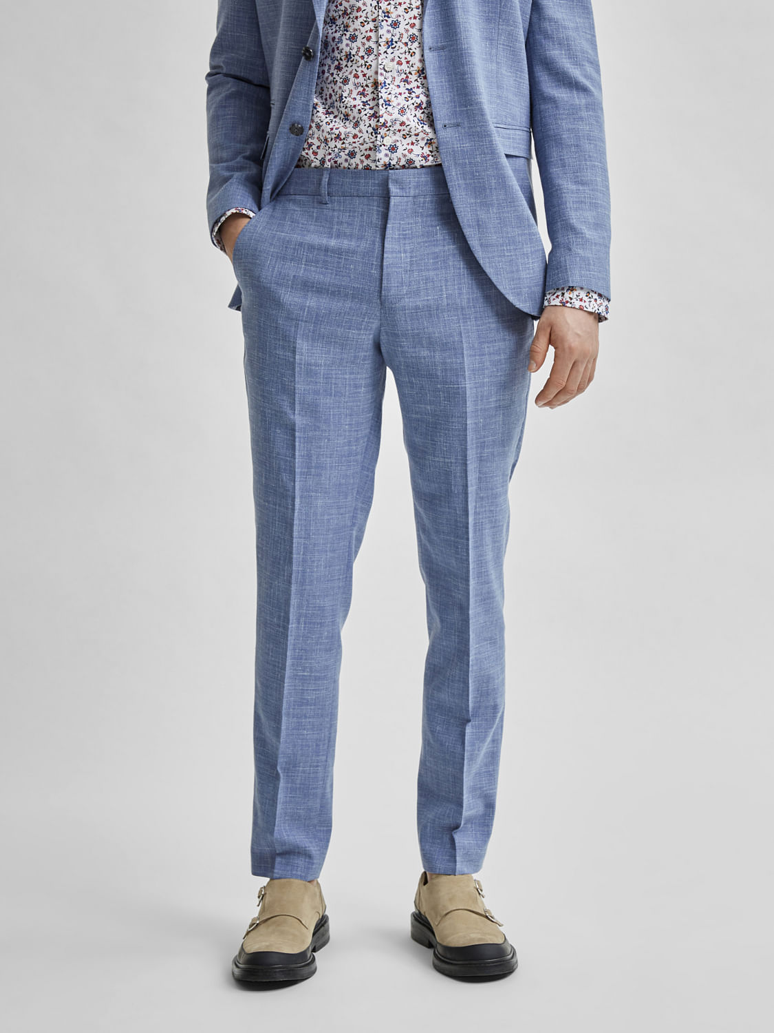 Ted Baker | Dusty Blue Tonal Check Slim Trousers |The Shirt Store