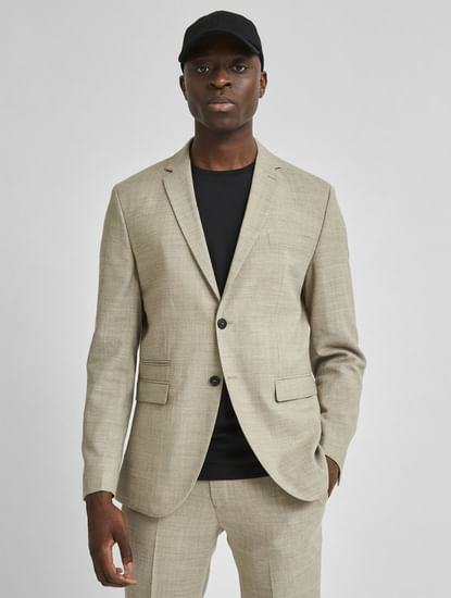 Beige Slim Fit Suit-Set Blazer