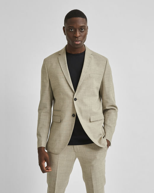 Beige Slim Fit Suit-Set Blazer