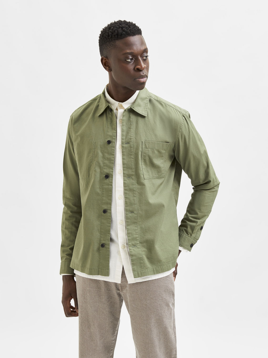 Khaki overshirt on sale