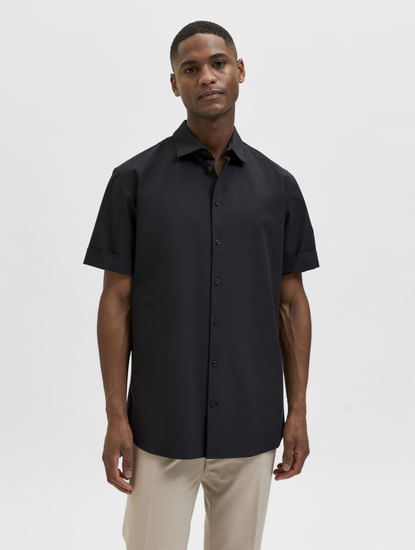 Black Organic Cotton Half Sleeves Shirt