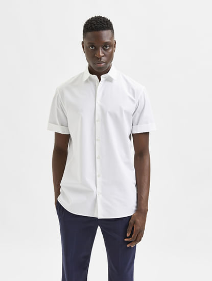 White Organic Cotton Half Sleeves Shirt