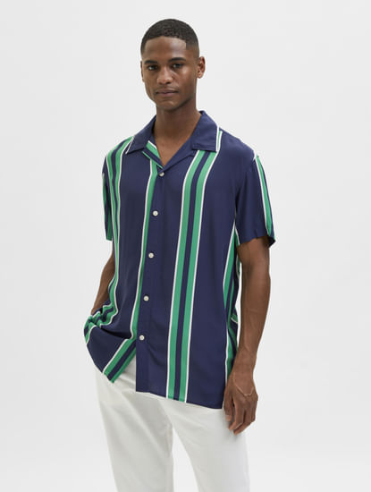 Blue Striped Half Sleeves Shirt