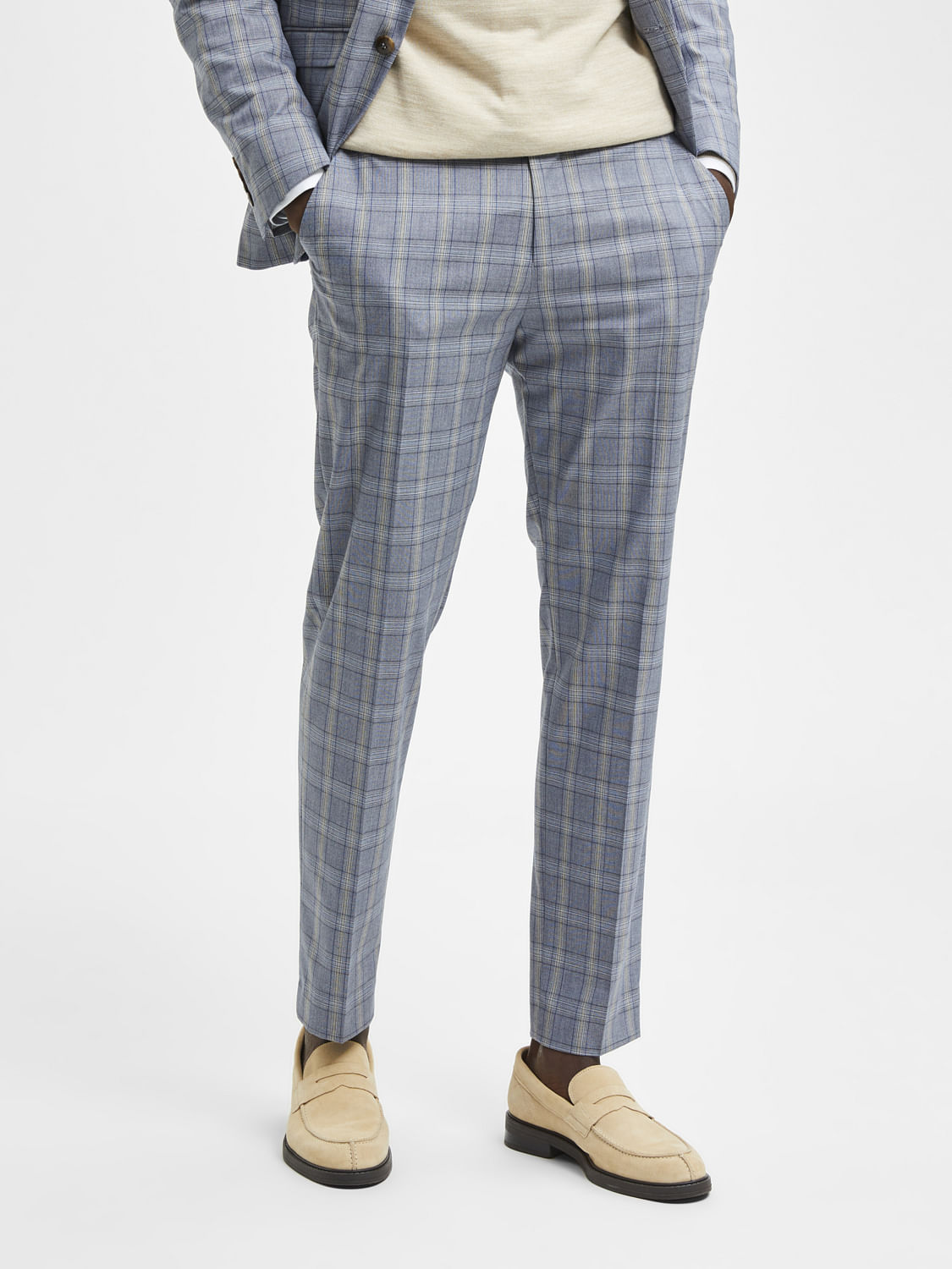 Buy WES Formals by Westside Navy Checkered CarrotFit Trousers for Online   Tata CLiQ