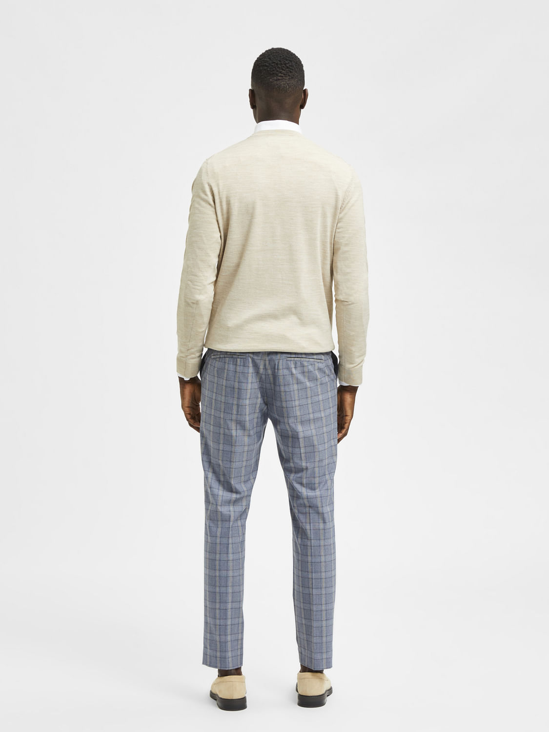 Faded houndstooth linen suit trousers  Massimo Dutti