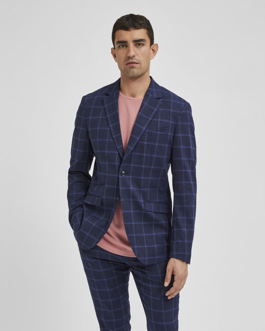 Blue Check Slim Fit Suit Blazer