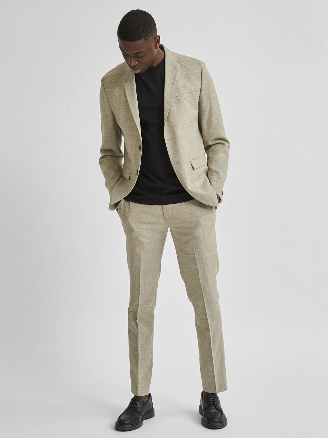 Slim Beige Suit Crop Trousers  boohooMAN UK