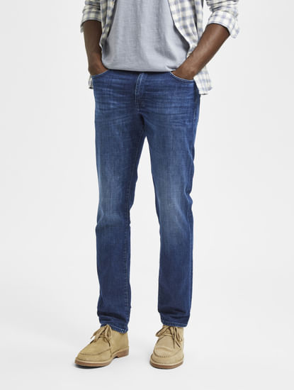 Blue Mid Rise Straight Jeans 