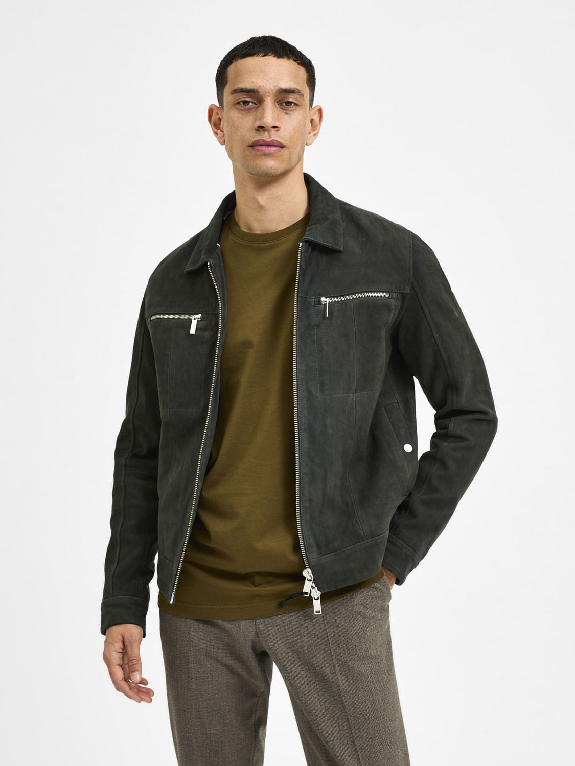 Green suede mens on sale jacket