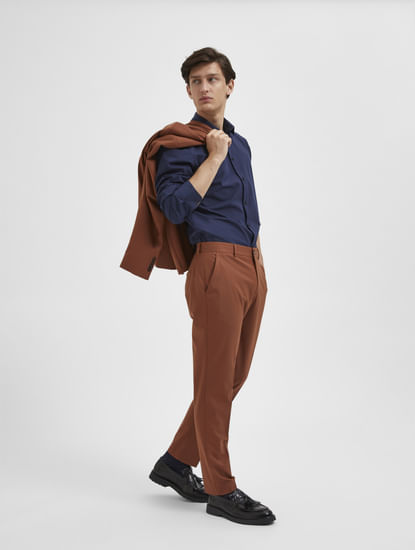 Brown Mid Rise Suit Trousers