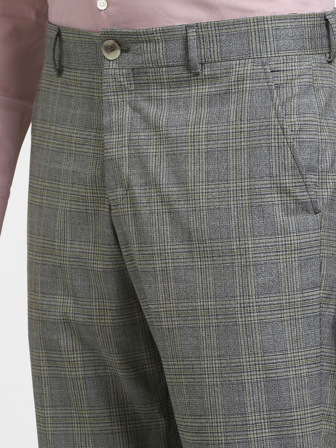 Buy Men Grey Check Slim Fit Formal Trousers Online - 621250 | Peter England