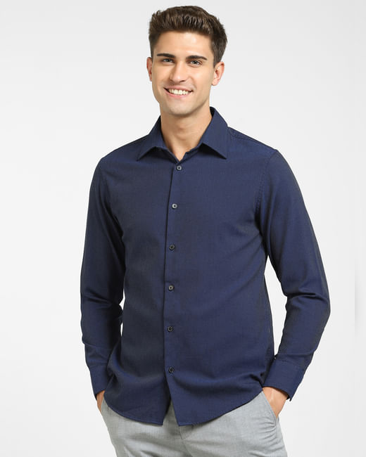 Navy Blue Printed Full Sleeves Shirt