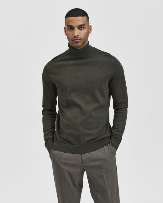 Buy Dark Green Roll Neck Pullover Online at SELECTED HOMME |278128702