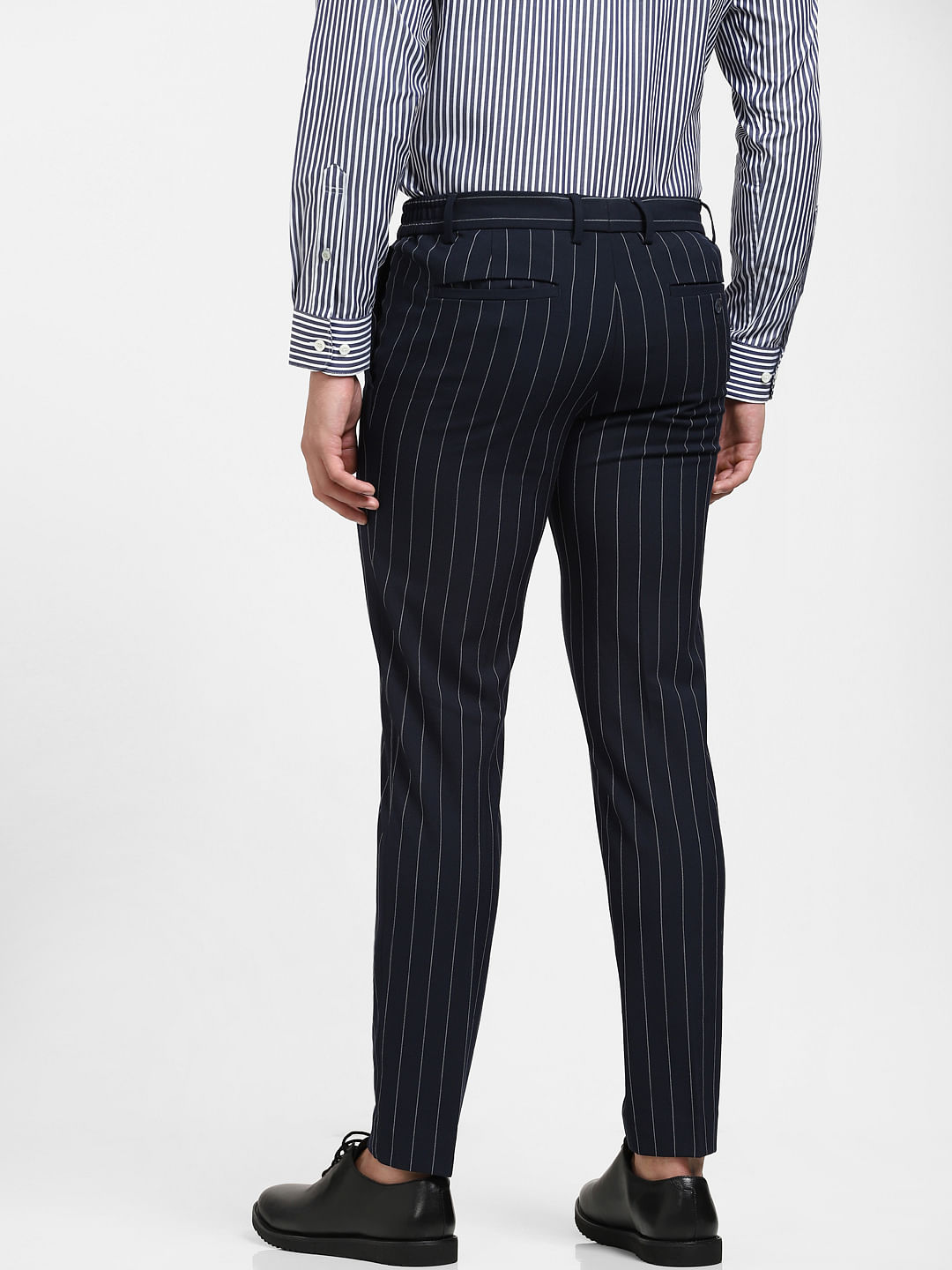 Madmext Navy Blue Striped Trouser