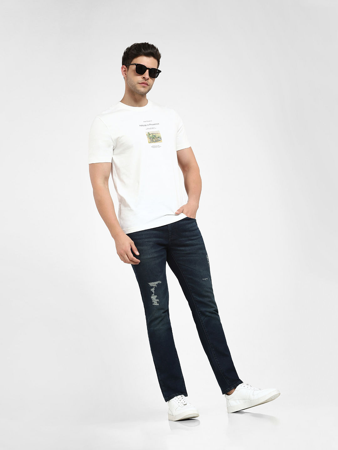 Buy Blue Mid Rise Indigo Washed Slim Jeans Online at SELECTED