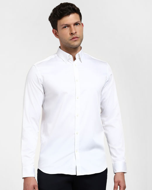 White Slim Fit Full Sleeves Formal Shirt