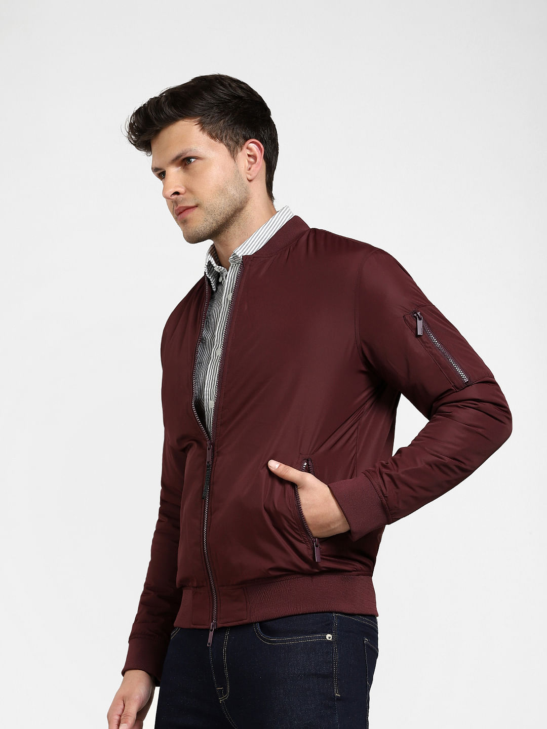 Maroon bomber jacket on sale men