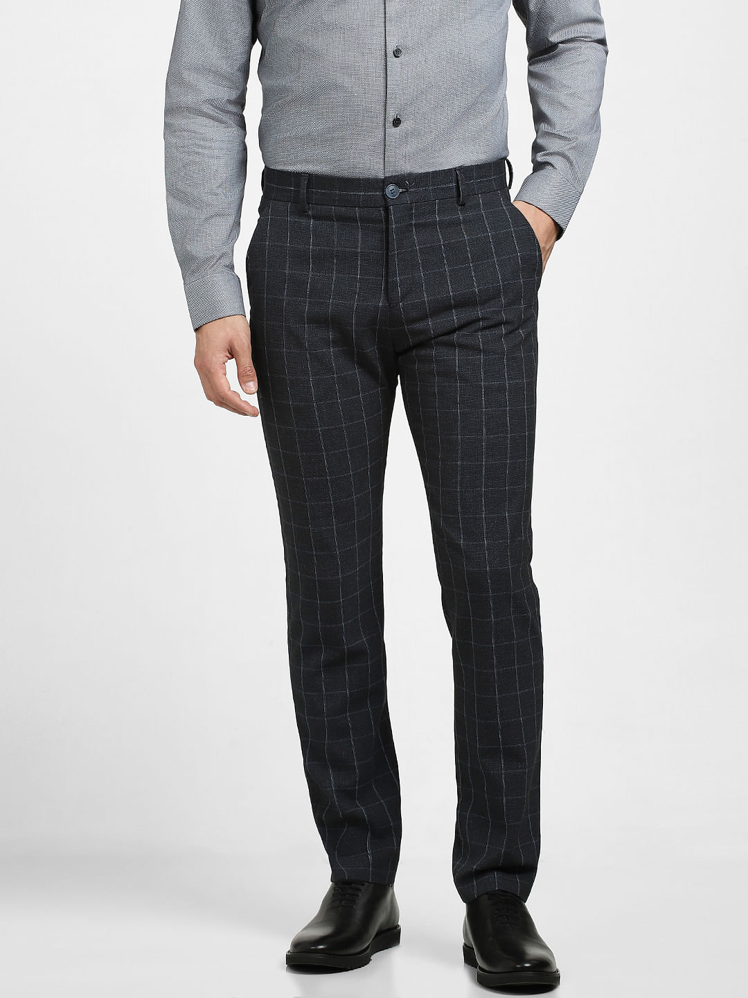 Shop WES Formals Checked Navy Trousers Online  Westside