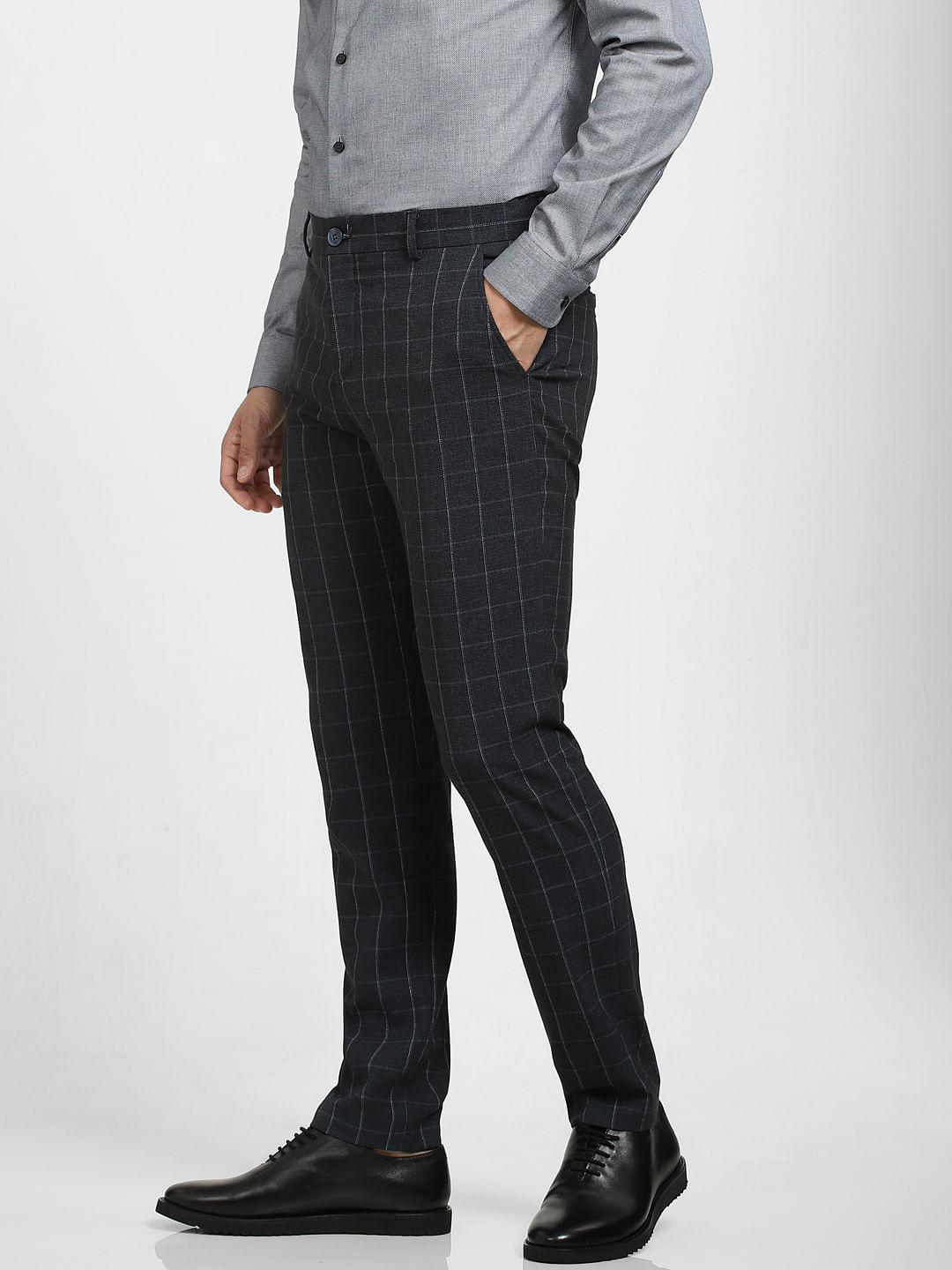 Reiss Aintree Slim Fit Wool Linen Check Suit Trousers, Indigo/Multi, 28R