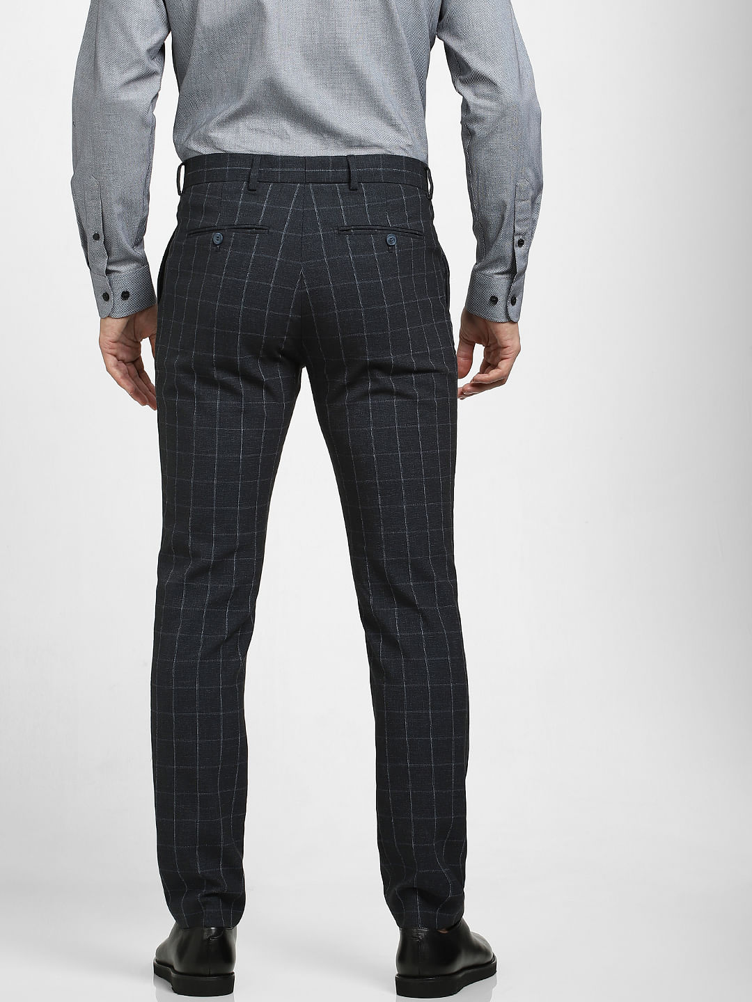 Skinny Fit Checked Pants - Dark blue/checked - Men | H&M US