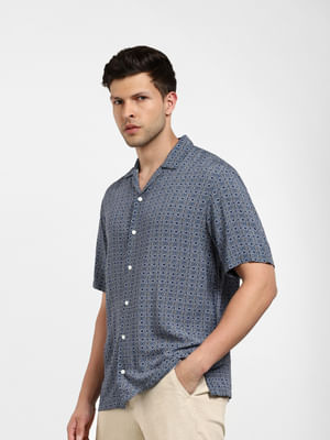 LUCKY BRAND Navy Blue Multi Print Short Sleeve Top Shirt Size 3X NWT $39.50