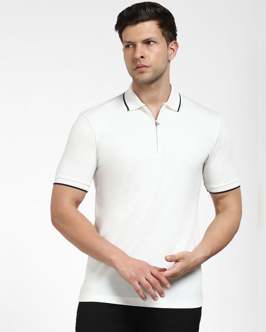 White Zip-Up Polo Neck T-shirt