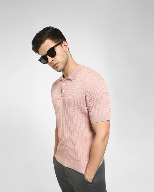 Pink Cable Knit Polo T-shirt