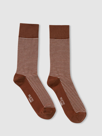 Brown Striped Mid Length Socks