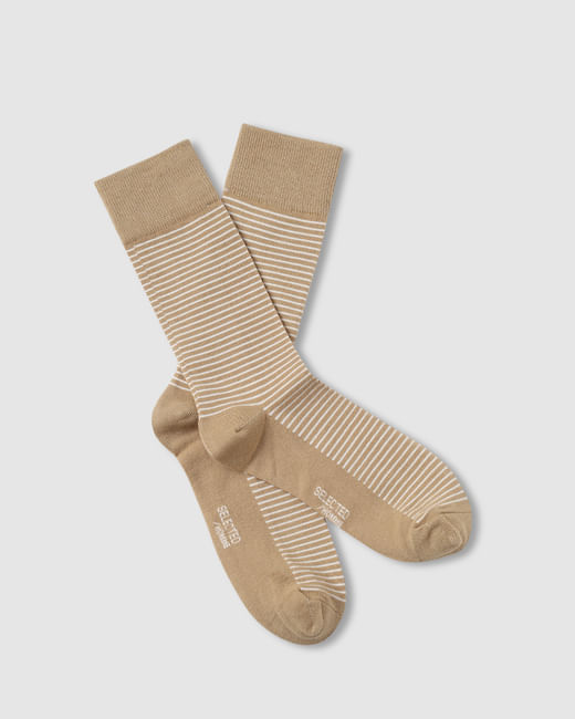 Beige Striped Mid Length Socks